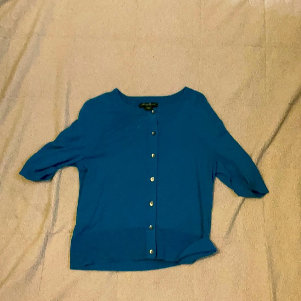 Blue button down mid sleeve sweater